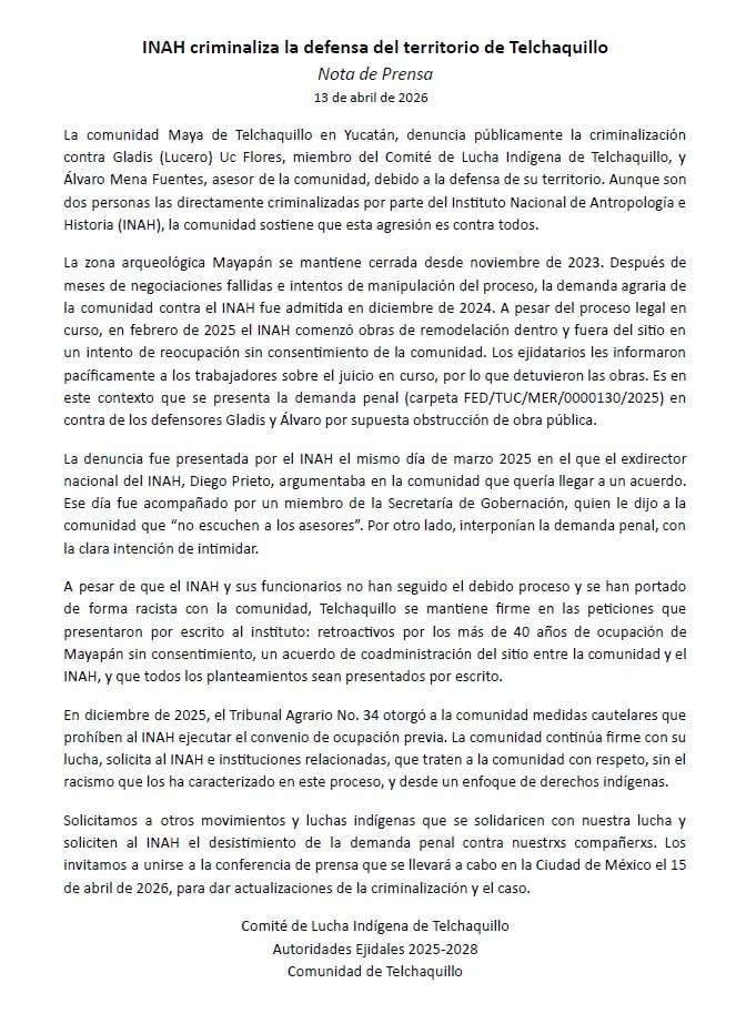 BianiMadsa's tweet photo. #INAH criminaliza a defensores Mayas https://t.co/5uZm26eQQj
