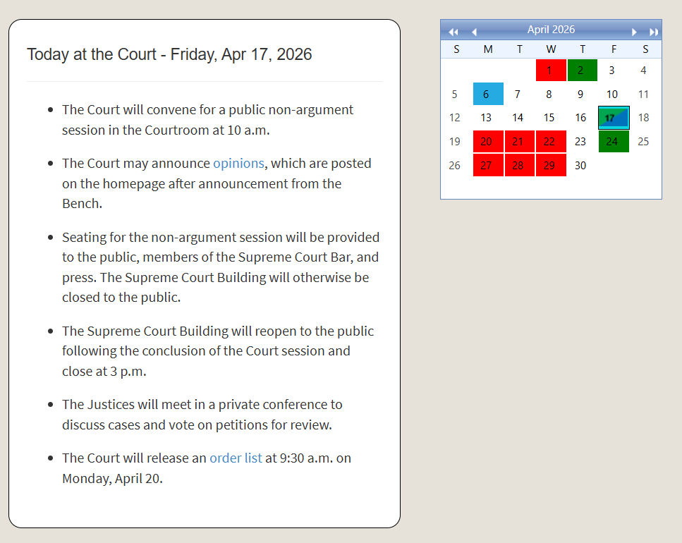 bykatiebuehler's tweet image. JUST IN: The Supreme Court will announce at least one opinion on Friday, April 17. #SCOTUS