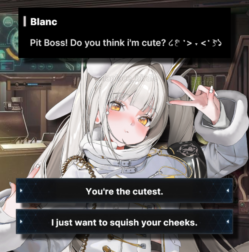laplace_birdie's tweet photo. isn't blanc the cutest, commander? https://t.co/lFC1NsM0SC