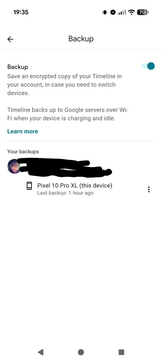 OhMyWinchester's tweet photo. @googlemaps I recently got the Pixel 10 pro XL and want to restore my timeline backup from my old phone but the backup is not there when I go into maps. It knows I have a backup from my old pixel 9 Pro XL but I cannot access it. Without this I have lost years of data. Please help https://t.co/iRNrTo3HGs