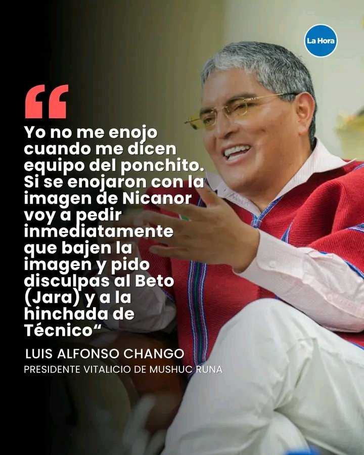 RGRADIO2's tweet photo. Luis Alfonso Chango, presidente vitalicio de #MushucRuna, pide disculpas a la hinchada y dirigentes de #TécnicoUniversitario por la imagen publicada en las redes sociales del equipo que fue considerada ofensiva. https://t.co/BwNFw3015h