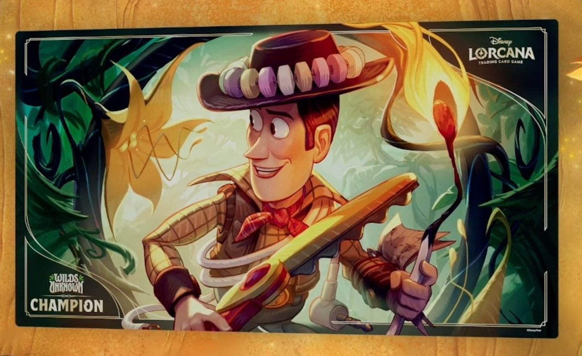 lorcananews's tweet photo. Wilds Unknown Set Champs Promo and Playmat! https://t.co/vUElFJVP8N