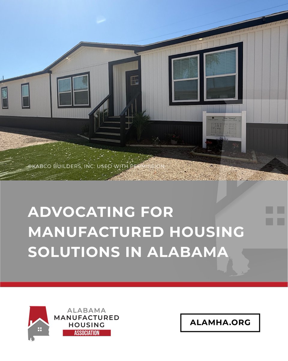 The Alabama Manufactured Housing Association works to advocate, educate, and support the businesses that bring affordable housing solutions to communities throughout Alabama.

#ALMHA #ManufacturedHousing #HousingAdvocacy #AlabamaHousing #AffordableLiving