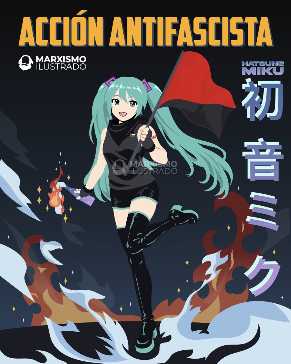 ¿Recuerdan el logo antifa de Hatsune Miku que habíamos hecho? ✏️ Lo retomamos para hacer la versión de cuerpo entero...  Eat the rich! 🔥

¿Cuál les gusta más? 🙂 

🧵1/2 

#HatsuneMiku #初音ミク