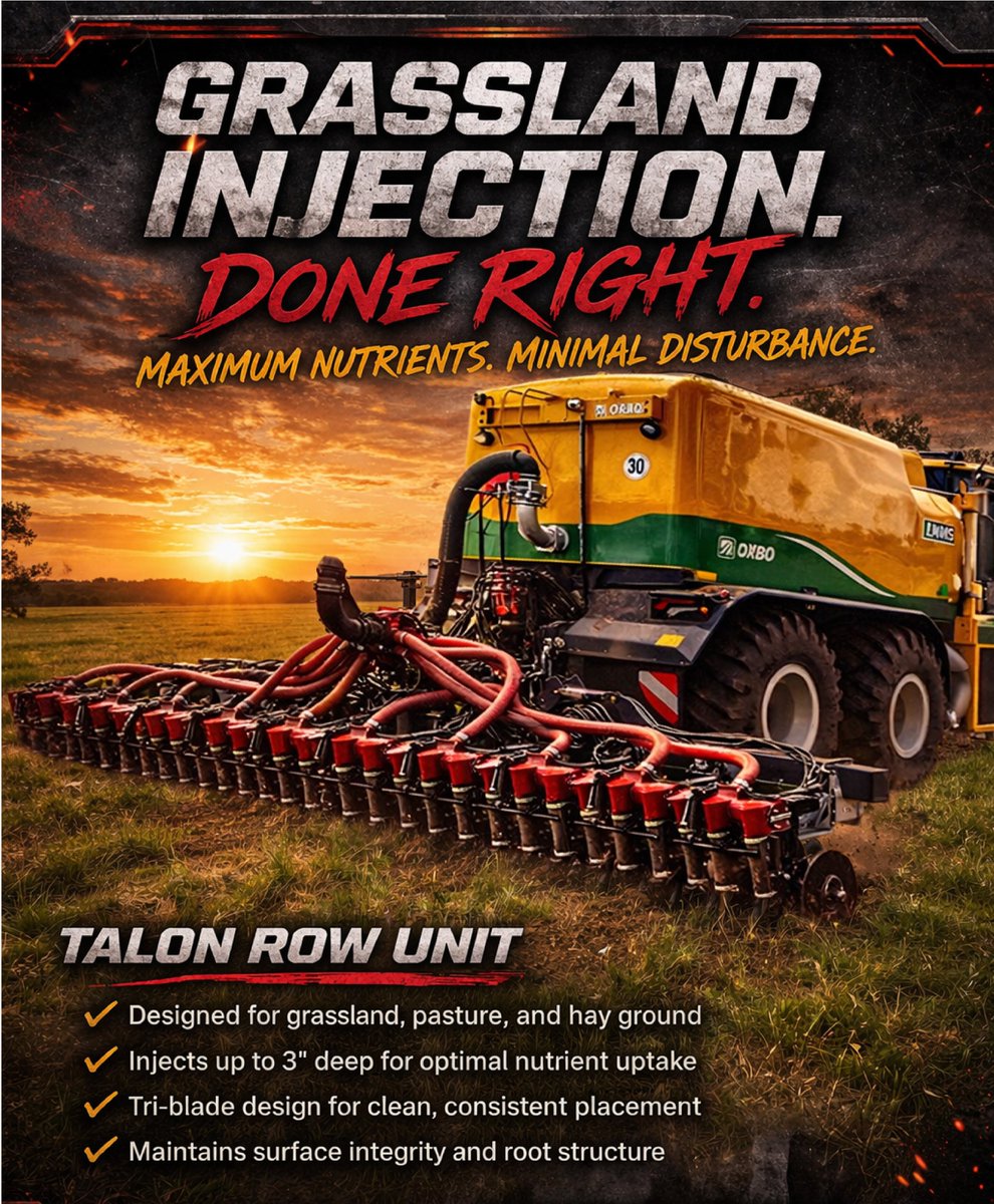 ZimmermanMfgLLC's tweet image. When you’re working grassland, every pass matters.
The Talon Row Unit is designed to place nutrients where they count without tearing up the surface you depend on.
Clean. Consistent. Proven.
#FarmEfficiency #ManureManagement #ZMLAg