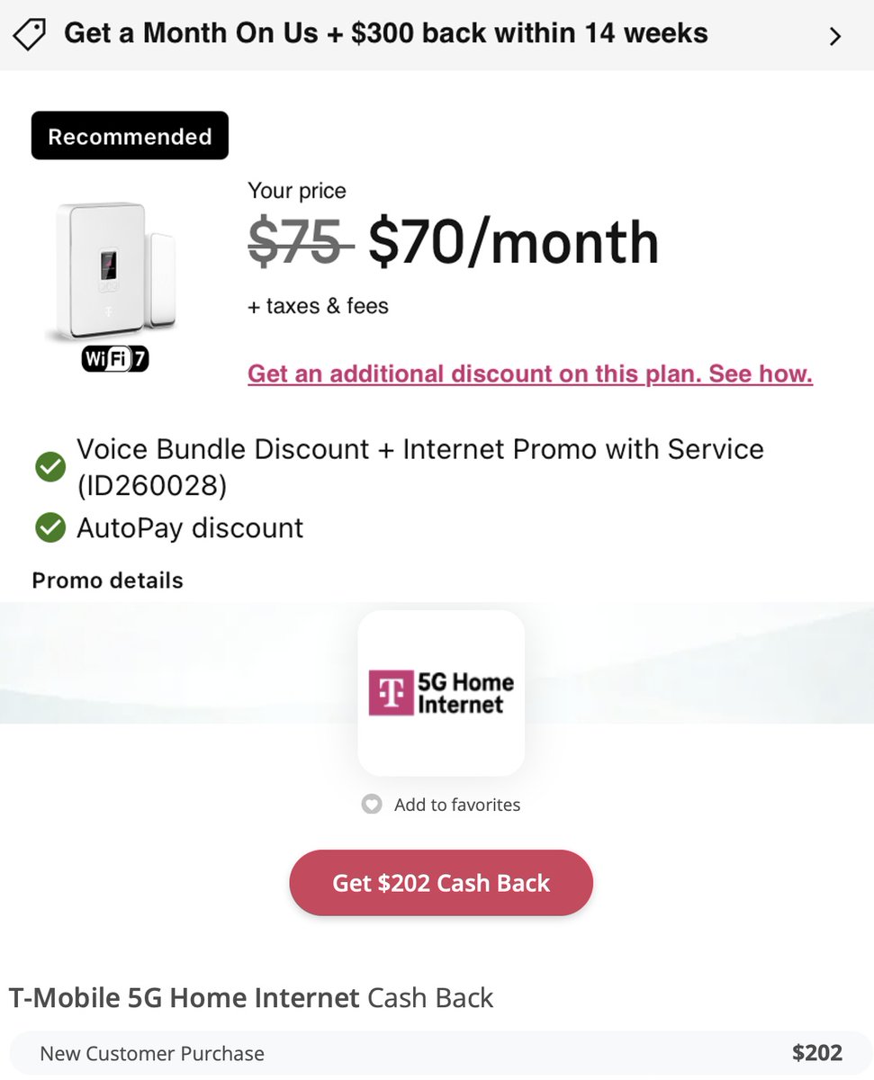 GET PAID $430 FOR HOME INTERNET

TopCashback offers $202 cashback on T-Mobile 5G Home Internet

T-Mobile promo gives first month FREE (code MONTHONUS) + $300 cash

You’ll only pay ~$70 for month 2

$502 back − $70 cost = $430 profit

Cancel anytime

topcashback.com/ref/penguin20/… #ad