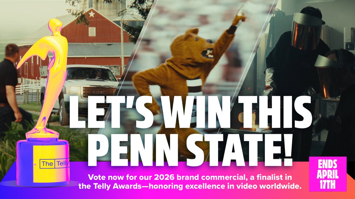 noahseth's tweet photo. Penn State’s newest brand commercial is up for a #PeoplesTelly Award alongside brands like NBCUniversal &amp; Airbnb. The winner is selected 100% by public vote.

Every vote—every rating matters. #WeAre

Visit: https://t.co/JTbW0s24bU
Rate 5 stars⭐⭐⭐⭐⭐
Share! https://t.co/BEDqWgRLcr