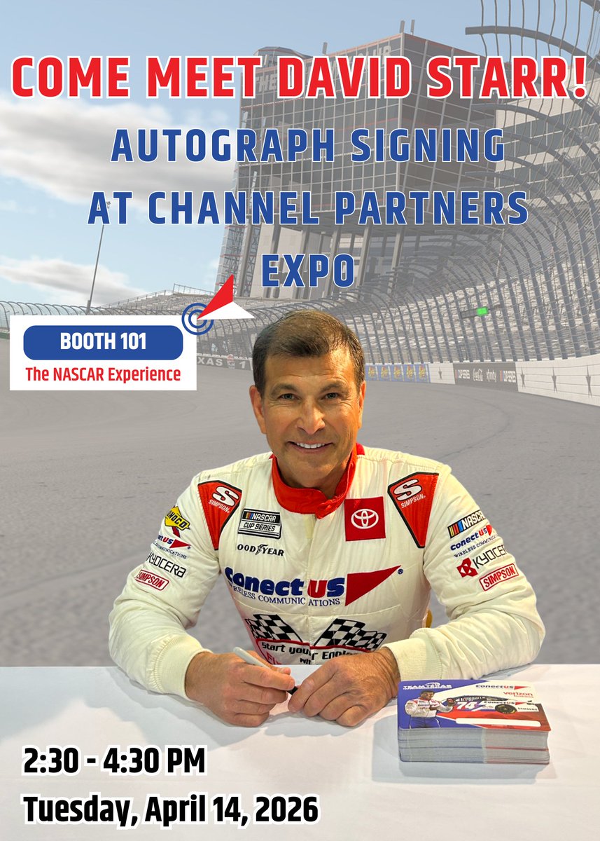 MyConectUS's tweet photo. 29-year NASCAR veteran David Starr will be signing autographs at the ConectUS Wireless booth from 2:30–4:30 PM PST at the Channel Partners Conference &amp; Expo! 🏁 https://t.co/dj832vOUoJ