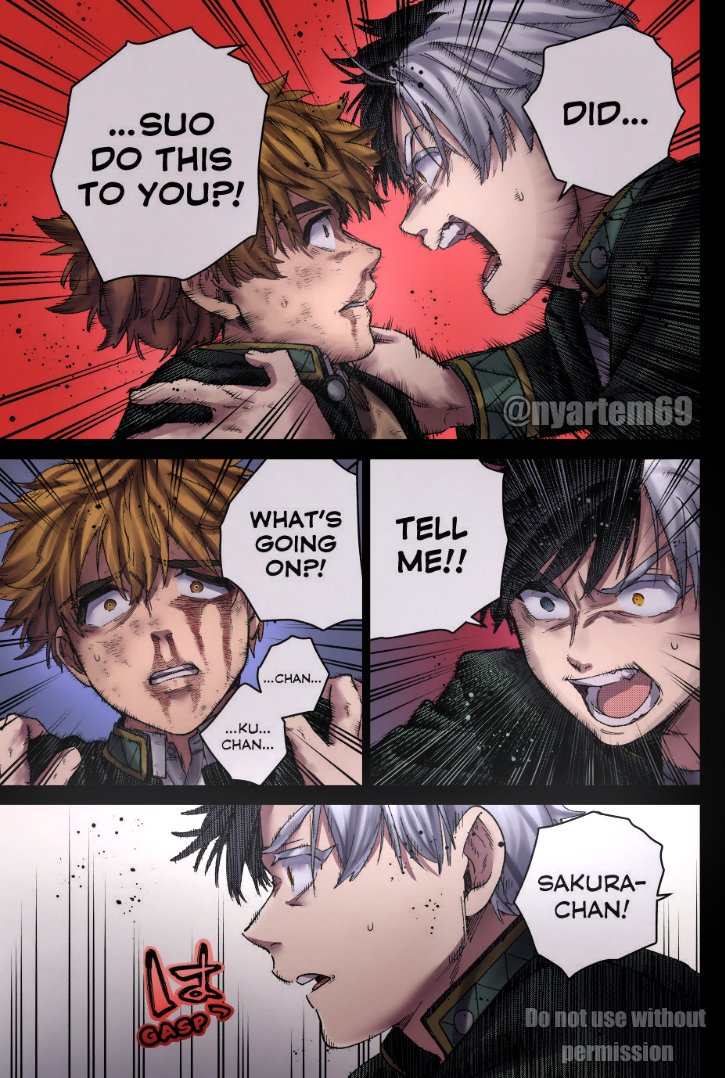 [PAINTED PAGE]🌸📒💔🫖

The way Sakura was too shocked and worried that he forgot he's not used to physical touch and went directly to hold Nirei so tight while his anxiety talked out loud for him... To the point he wasn't aware of Kiryu's voice calling him... 

#WB212