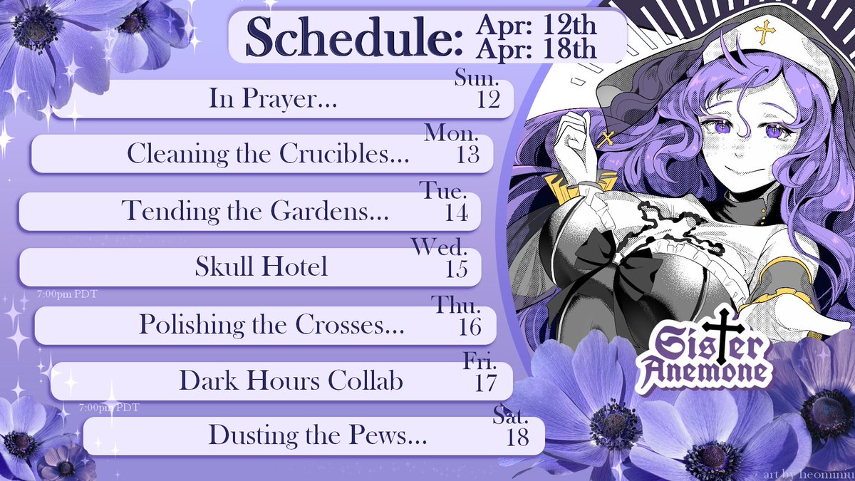 SisterAnemone's tweet image. 💜Another week of streams!💜

Only 2 this week, but 2 fun ones! 

I will be joining 3 friends this Friday to play the updated version of Dark Hours, and this Wednesday I am returning to Skull Hotel since I could not give it the care it deserved during 3 scary games day!

See you~