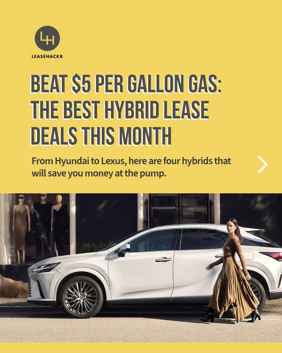 leasehackr's tweet photo. Gas now over $5/gal ⛽

Not ready for an EV? Hybrids &amp; PHEVs look better than ever:

Elantra Hybrid — from $249/mo
CX-70 PHEV — from $279/mo
Sportage PHEV — from $309/mo
NX 450h+ — from $599/mo

→ https://t.co/uyOHR1Tye4 https://t.co/ji3MsHhdja