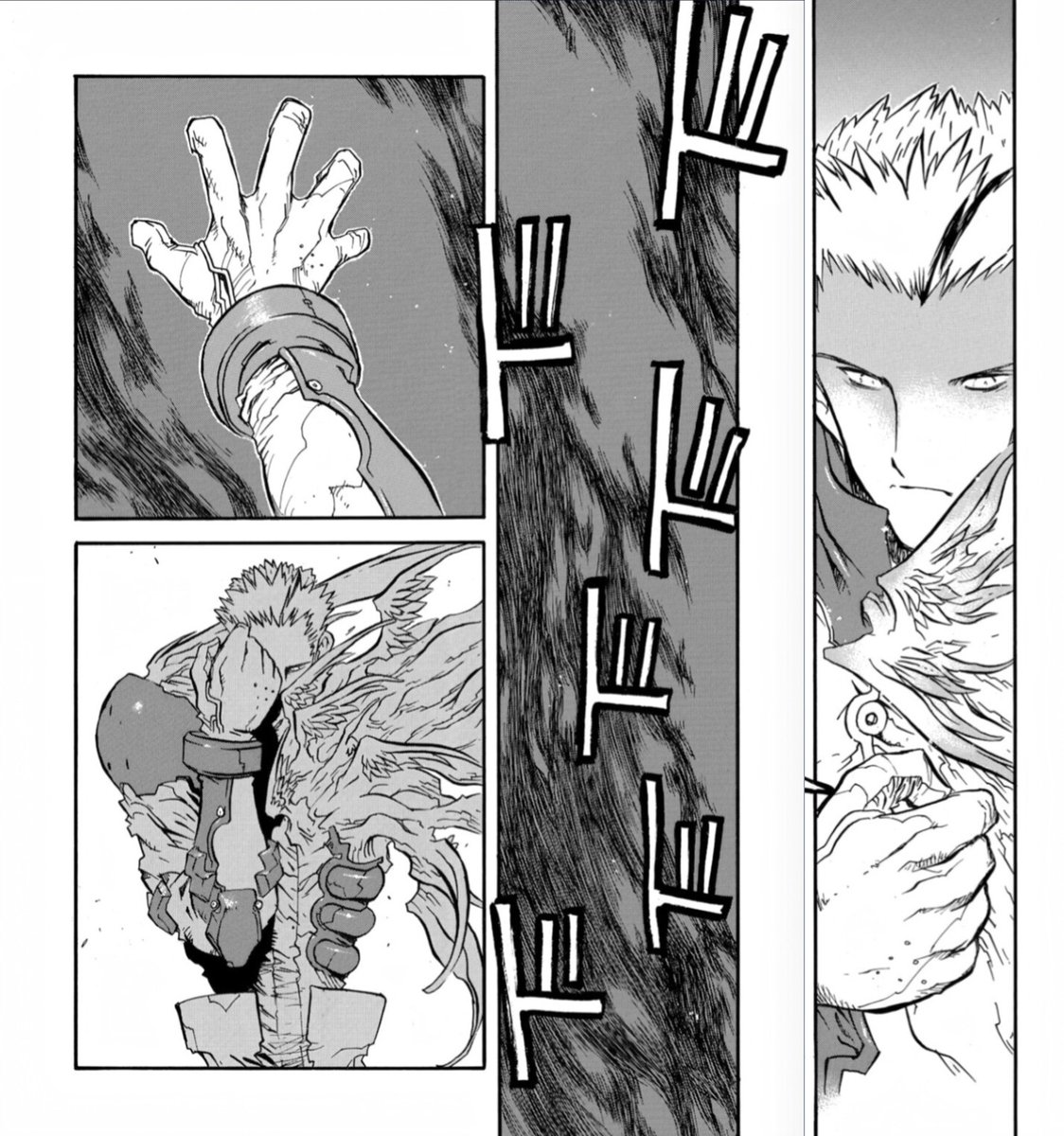 Vittorio_Nora's tweet photo. Oh, I love this moment so much, Knives reaching so desperately for Vash, but he slips out of his hands. Again. He clutches the emptiness where Vash should be. It's over. https://t.co/7vDNqwn7BS