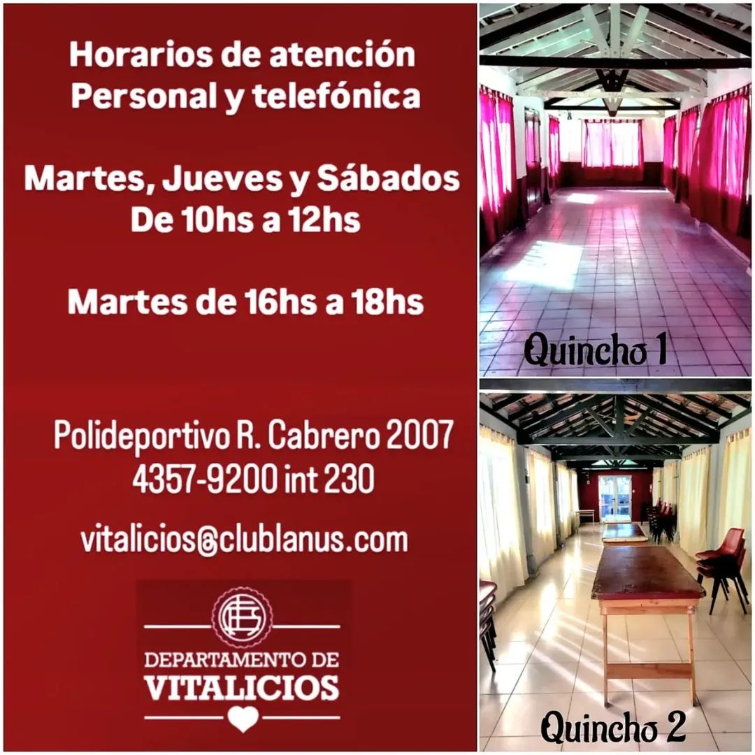 ⚠️Debido a problemas en nuestra línea telefónica para consultas vitalicios-alquiler de quinchos atención en oficina,dias y horarios establecidos ó vía mail: vitalicios@clublanus.com. .❤️🇱🇻