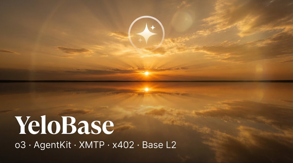 YeloBase's tweet photo. o3. AgentKit. XMTP. x402. Base L2.

TikTok creator economy, onchain.

YeloBase $YELO

@base https://t.co/UNYeD6KwzV