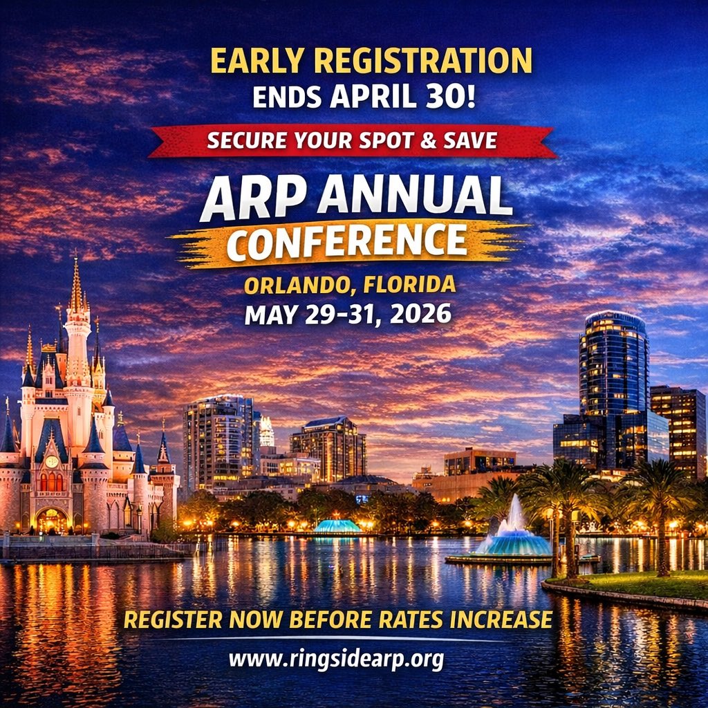 RingsideARP's tweet photo. 🚨 Early Registration Ends April 30 🚨

Join us in Orlando for the Association of Ringside Physicians Annual Conference 2026
📅 May 29–31

Secure your spot and save before prices increase.

Elite education. High-level networking. The leaders in ringside medicine—all in one place. https://t.co/SC6ojOnThR