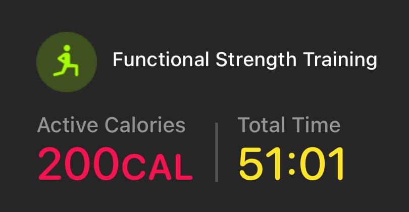 Danual_Gordon's tweet image. I did a Functional Strength Training workout for 51:01min with the Workout app on my Apple Watch. #WeightsDay #Weightlifting #Fitness #Gym #GymLife #BodyBuilding #Lift #BeastMode #CloseYourRings #Grind #NoExcuses #PlayToWin #WorldGymAustralia #AppleWatch #wgcoffsharbour
