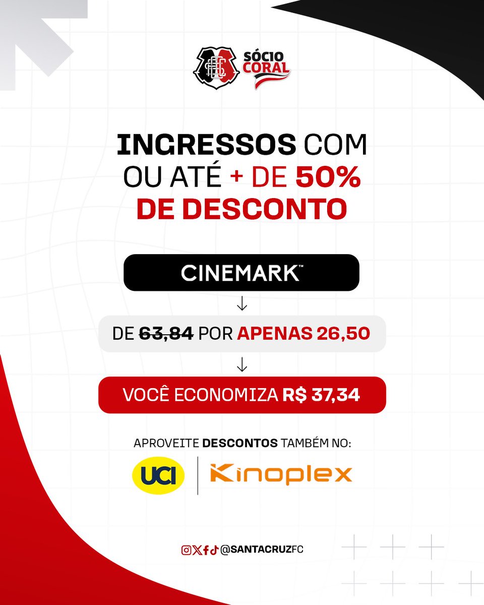 SÓCIO CORAL É ABSOLUTE CINEMA! 🎞️🐍✅

Ser Sócio Coral ajuda no seu bolso e te deixa ainda mais junto do Santa.

Já pensou em curtir um cineminha com até mais de 50% de desconto? 

Associe-se em: socio-santacruz.futebolcard.com

Acesse beneficioscoral.com.br e aproveite todas as