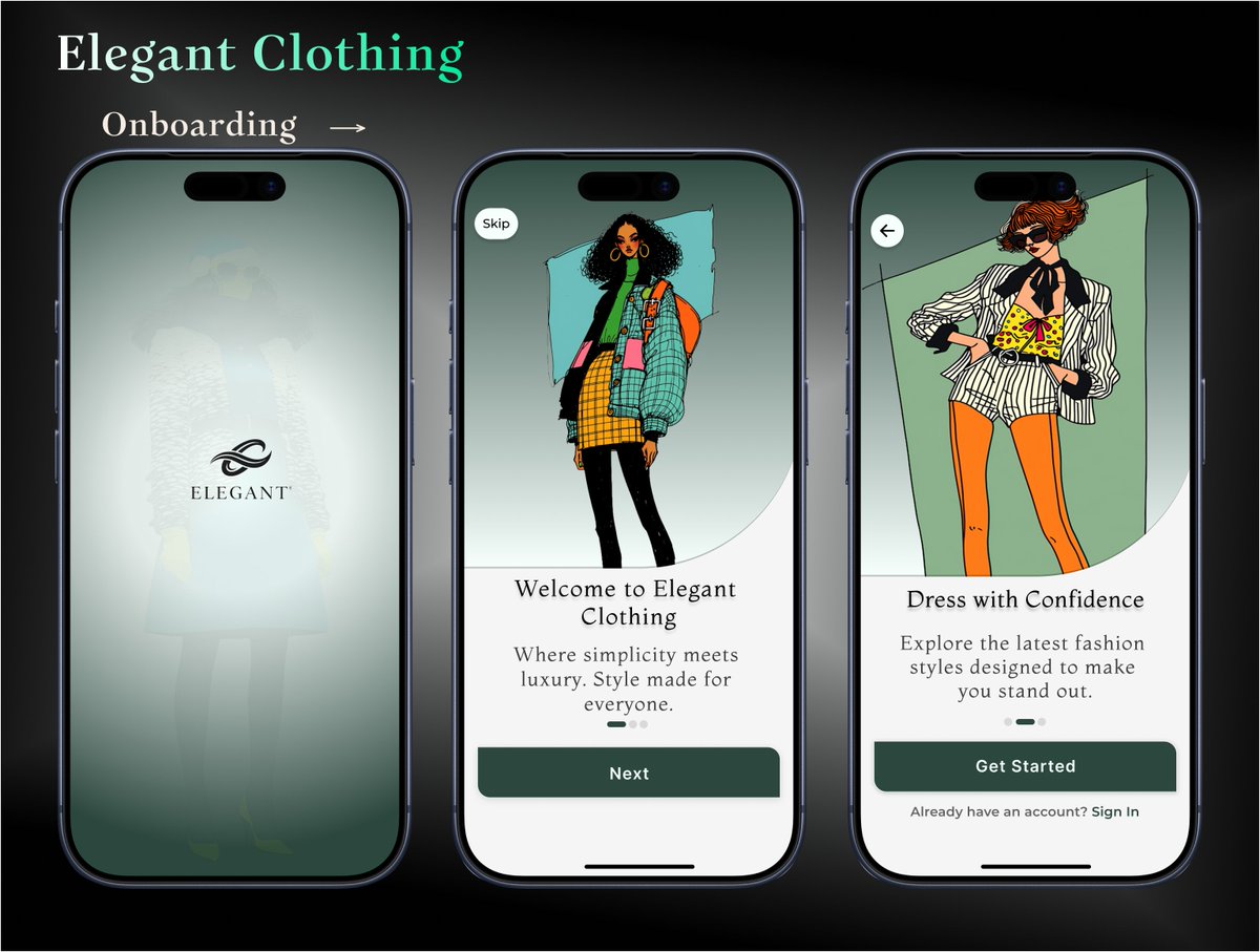 demigodofdesign's tweet photo. Client brief: Keep it simple.

So I kept removing things until only what mattered was left.

This is the onboarding flow for Elegant Clothing — a fashion app built around clarity, confidence, and restraint. No noise, no distractions. Just a clean introduction to the brand and what it stands for.

From the first screen to “Dress with Confidence,” every step is intentional.

Simple, done right, always stands out.

#UIUX #ProductDesign #MobileUX #MinimalDesign #AppDesign