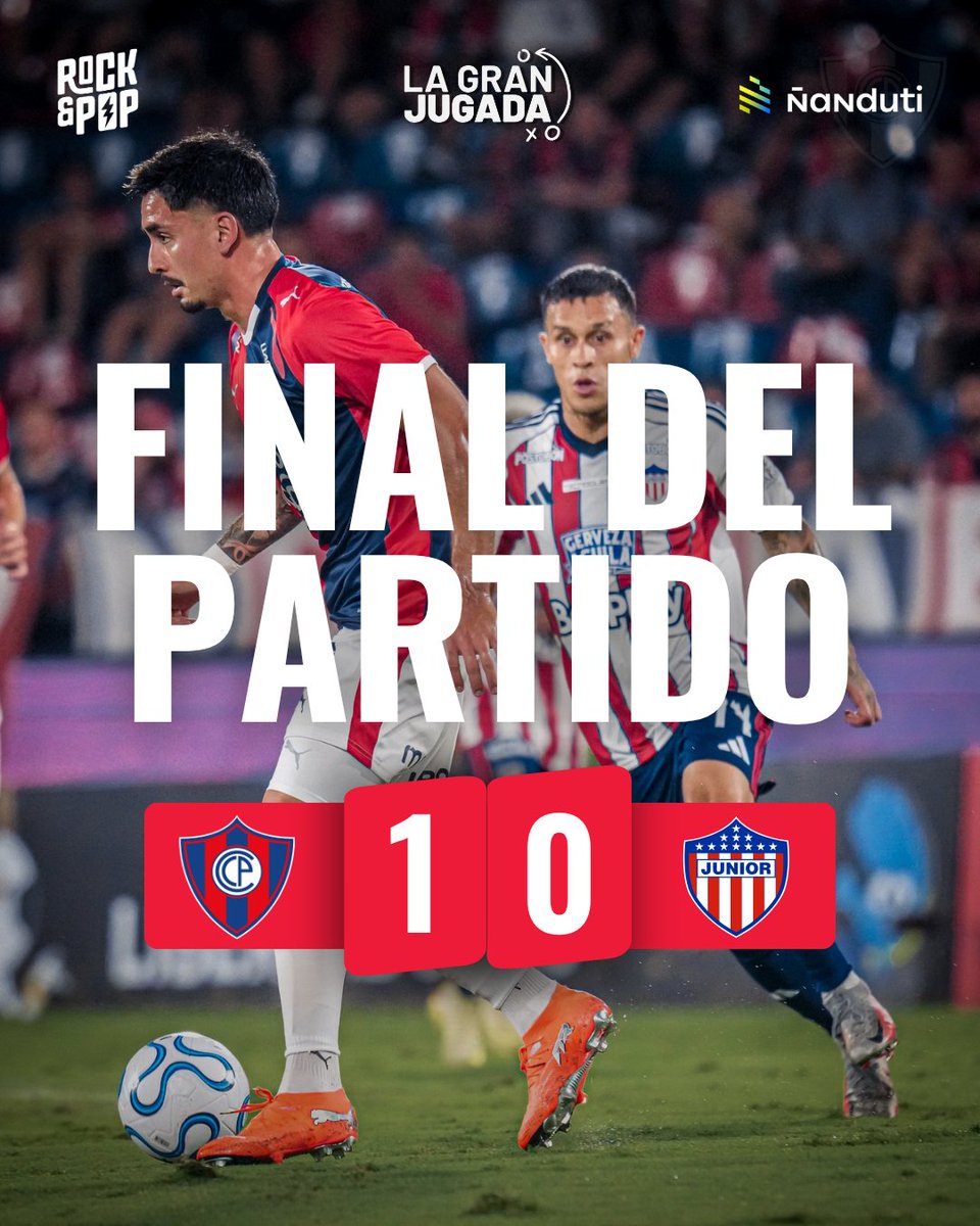 nanduti's tweet image. 🏆 #Libertadores2026 – Fase de Grupos.

⏱️ 45+6’ ¡Final del partido en Barrio Obrero!

📌 #CerroPorteño 1 - 0 #Junior 

⚽️ Jonatan Torres. 🔴🔵

#LaGranJugada
#1020AM
#955FM

📲 Whatsapp: wa.me/984955000

🔴 Live: x.com/i/broadcasts/1…

📌 YOUTUBE EN VIVO: