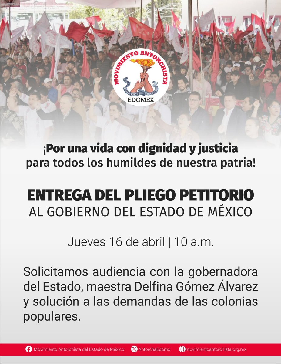 Ante la falta de atención y solución a nuestras demandas. Anunciamos a la población una manifestación en #Toluca para solicitar audiencia. Este jueves 16 de abril #GobEdomexSinResultados