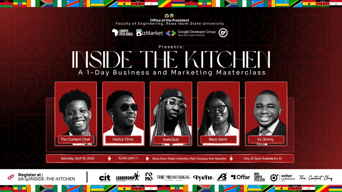 CampusPitch's tweet photo. 5 Heavyweights. 1 Stage. 1 Masterclass 🚀
We are live at AKSU for the ultimate Business & Marketing Masterclass.
We aren't just teaching, we are building the future of African Business.
Let’s cook! 🔥🔥🔥
#InsideTheKitchen #CampusPitchAfrica https://t.co/5PYNCF5bTF