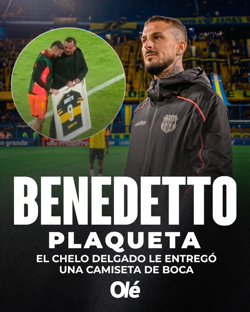 BENEDETTO RECIBIÓ UNA PLAQUETA ANTES DE ENFRENTAR A BOCA 🔵🟡

👕 El Chelo Delgado le entregó una camiseta enmarcada al Pipa, que se dio el gusto de escuchar el aplauso generalizado de los hinchas (sin ovación)