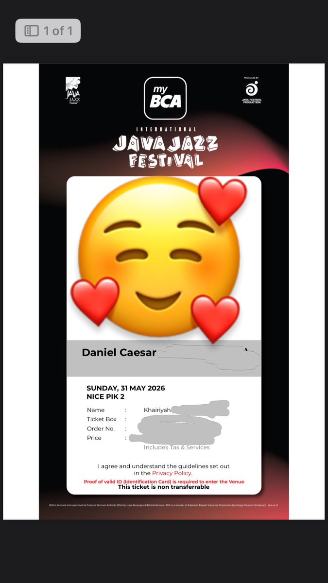 ffiniaz's tweet photo. WTS - WANT TO SELL

1 TICKET DANIEL CAESAR SPECIAL SHOW (CAT 3) + DAILY PASS DAY 3 

#wts #wtb #danielcaesar #javajazz #zonauang https://t.co/GGssGZZCSe