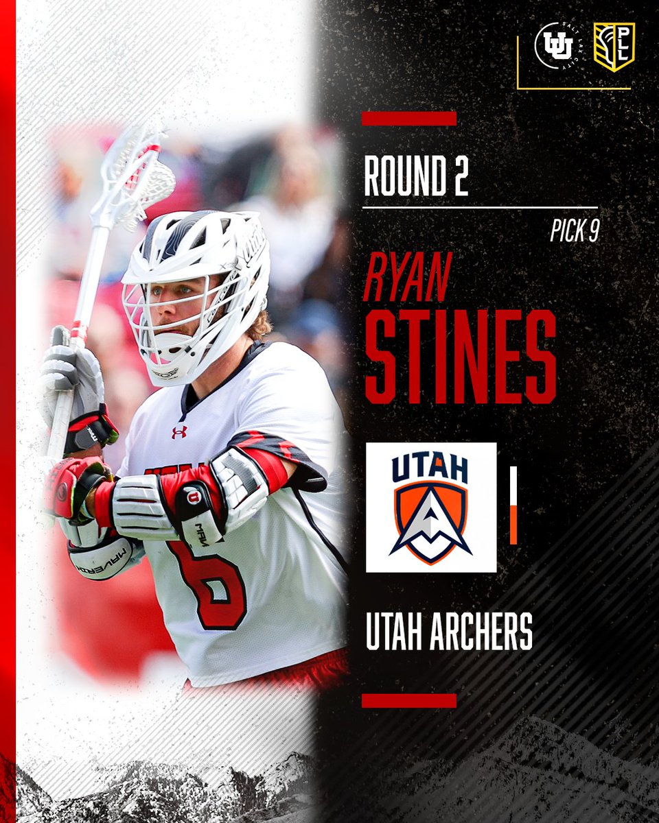UtahLacrosse's tweet photo. STINES STAYS HOME‼️

6️⃣ becomes the first Utah Ute ever taken in the @PremierLacrosse College Draft and goes to the @PLLArchers!

#GoUtes https://t.co/j9EqTqjpoY