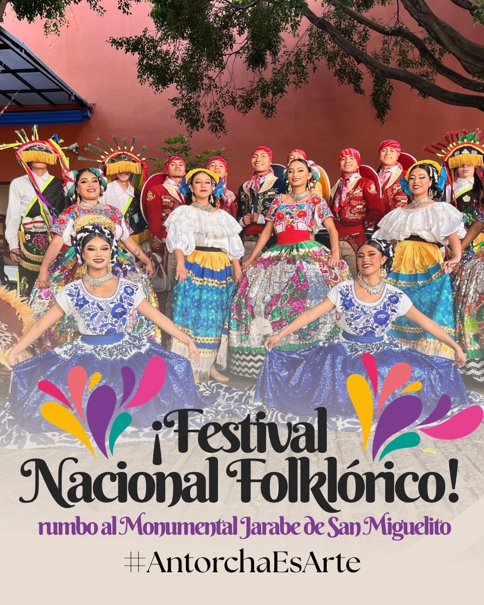 Danza, música y tradición se unen en un solo escenario.
El Festival Nacional Folklórico es la antesala del histórico Jarabe Monumental de San Miguelito, donde el arte del pueblo será protagonista.

La cultura también es organización.
#FestivalNacionalDeFolklor #AntorchaEsArte