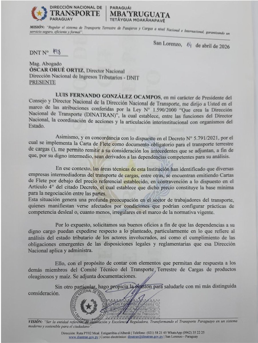 Dirección Nacional de Transporte - Paraguay tweet media