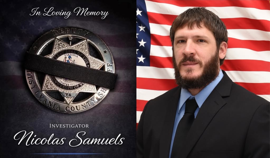 VSInstitute's tweet photo. The VSI extends its sympathies to the Pittsylvania Co. Sheriff’s Office following the passing of Investigator Nicholas Paul Samuels after a vehicle accident yesterday. Please keep his family and colleagues in your prayers as they mourn this tragic loss.
 
https://t.co/dCO1KMeUST https://t.co/MbvBDFtbEa