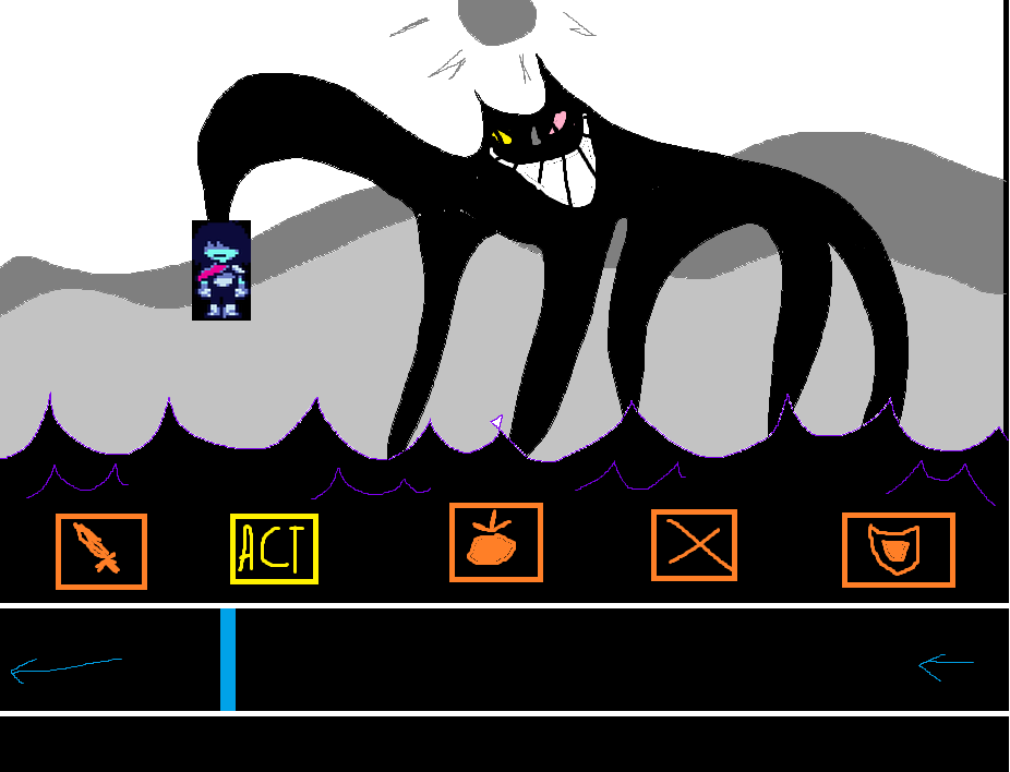 DarkWorldRaltzy's tweet image. Sorry this is a very shitty mockup, but the MIKE FIGHT in my dream looked like this. Mike would hang you over a sea of water(?), threatening to drown you if you made a wrong move. Each UI worked like the fight mechanic, where the bar position would decide the action. Scary stuff