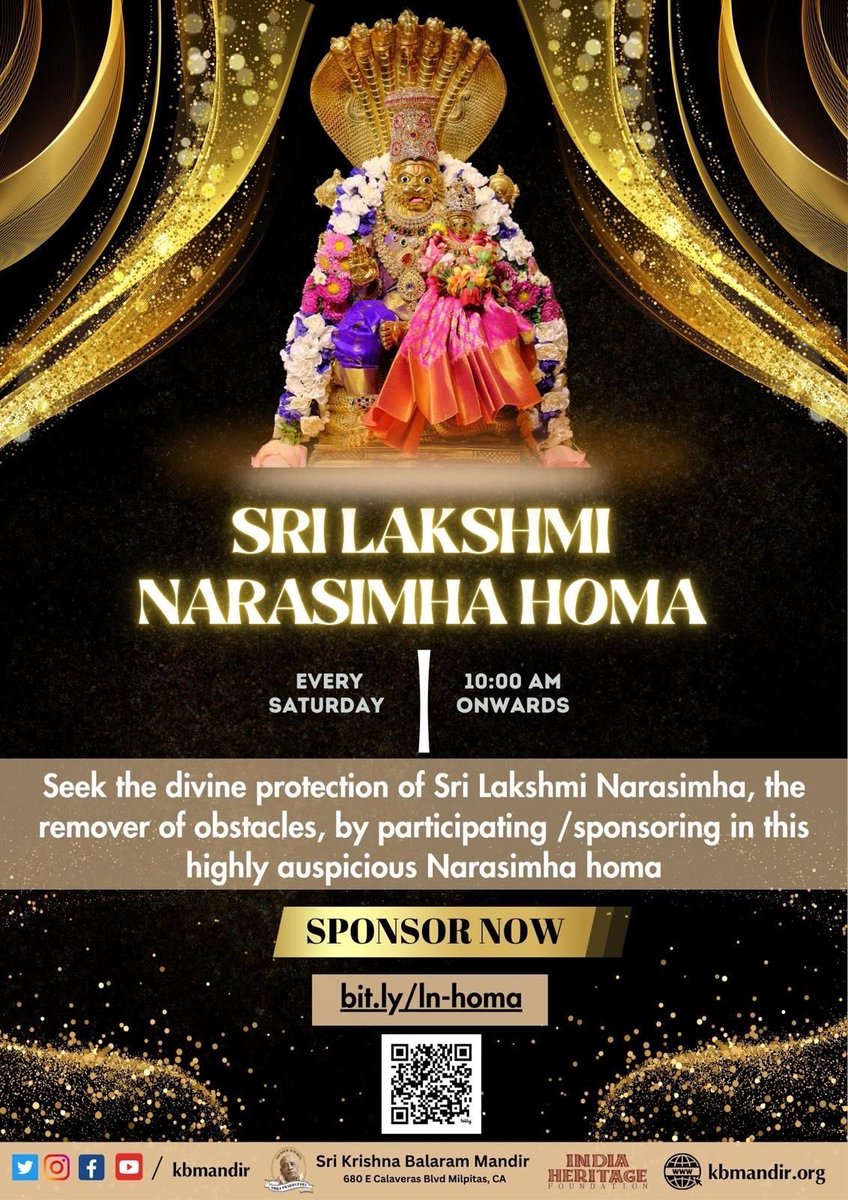 kbmandir's tweet image. ✨ Hare Krishna! ✨

Join us every Saturday at 10:00 AM for the Sri Lakshmi Narasimha Homa at the Krishna Balaram mandir. 

🕉 Sponsor the Homa on a Saturday of your choice:
👉 bit.ly/ln-homa

#HareKrishna #NarasimhaHoma #DivineProtection #kbmandir
