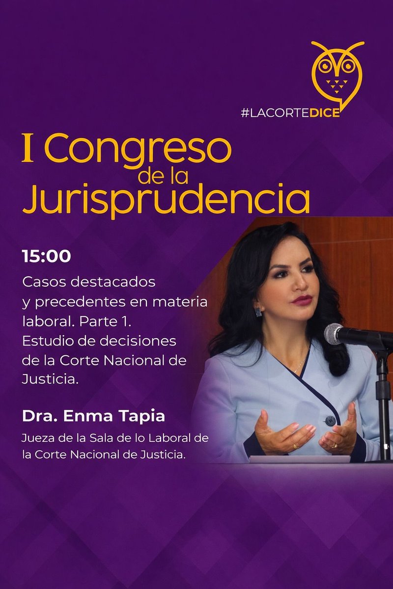 EnmaTapiaRivera's tweet photo. Evento de gran importancia jurídica.
 I Congreso de Jurisprudencia. 
Exponentes que conocen los temas a tratar y los compartirán con ustedes. 
Gratuito!! 

Fecha: Miércoles 15 de abril de 2026 09:00 a 18:00. 
Lugar: Modalidad virtual
Organizadores: @lacortediceEC 
Link de inscripción: https://t.co/YqffIfT1Aa