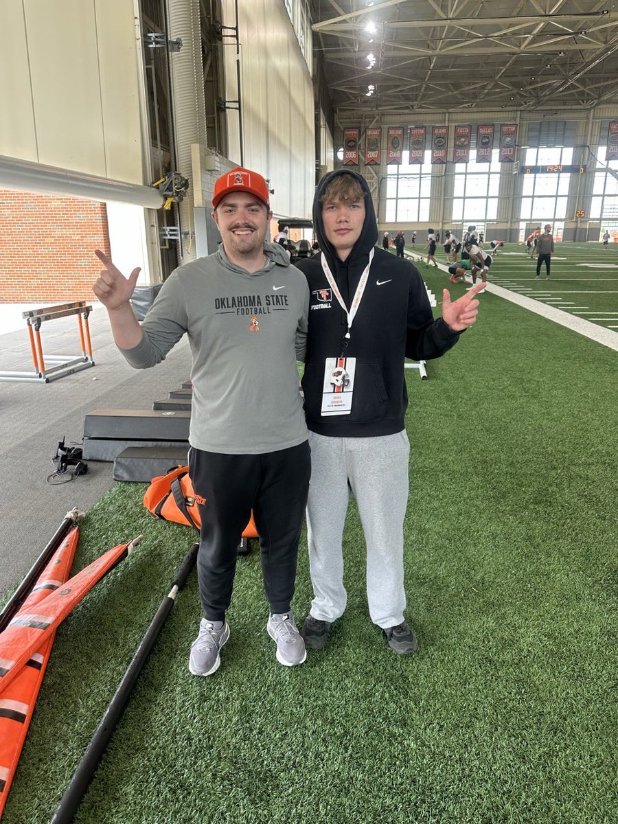 RaidenBeckwith's tweet photo. Had a great time at @CowboyFB appreciate @AndrewLee_CFB for the invite cant wait to come back!! @PCobbs43 @tahlequah_fb @TannerChristi12 https://t.co/CcrVe82LwC