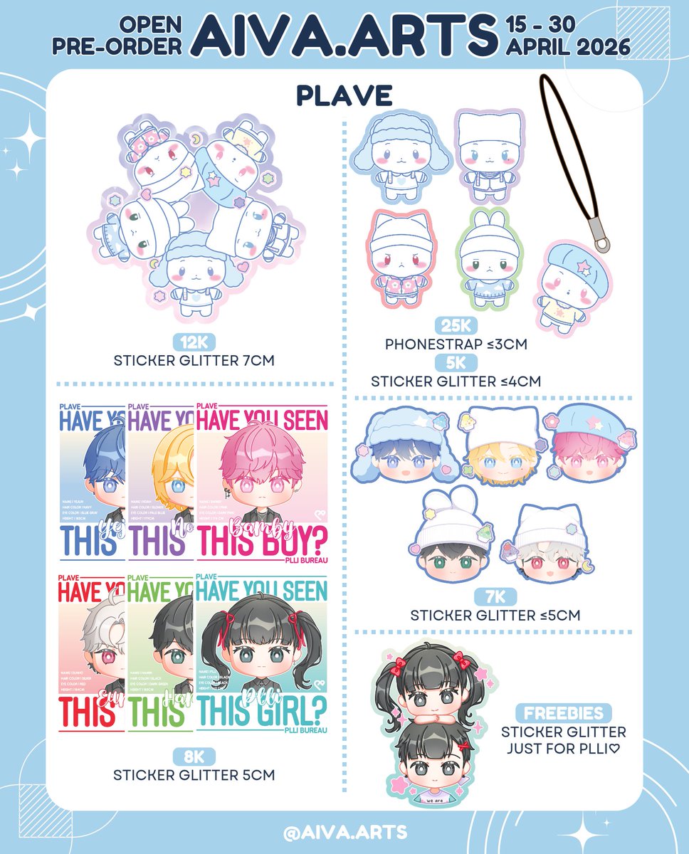 AivaC16's tweet image. OPEN PRE-ORDER
【♡ + ↻ are very appreciated!】

📆 15 - 30 April 2026
📦 Mail Order Only via 🍊
🩵 Plave, TAD, KPDH, Alnat, ORV, Black Butler, Couple, Original Art
🔗 forms.gle/qLWyYDffFRWVpH…

#preorder #merch #sellmerch #wts