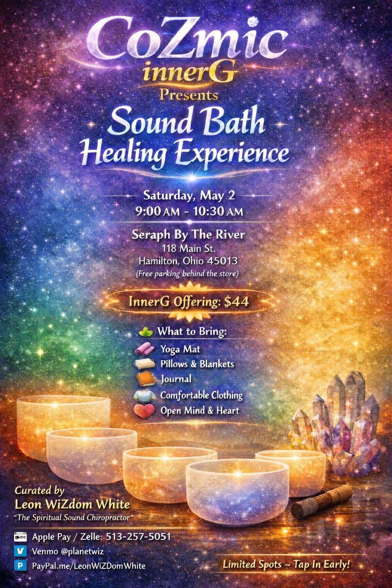 CoZmic innerG Presents ✨ Sound Bath Healing Experience

Step into a space where sound becomes medicine and stillness becomes your superpower. 🌌💫
Allow the frequencies to wash over you, helping you release, reset, and realign your innerG. #healing #sound #meditation
