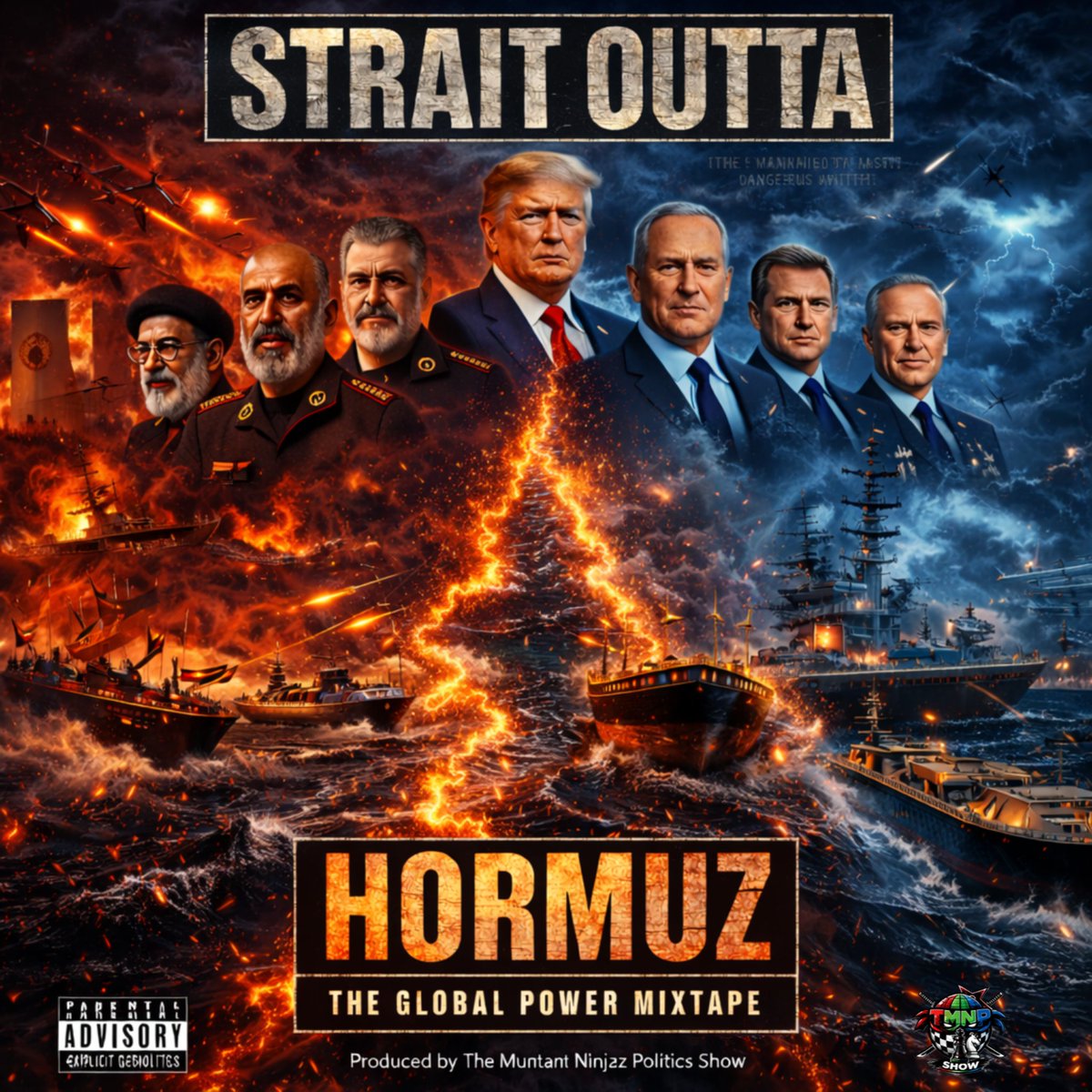 NBatchez's tweet photo. ☢️Strait Outta Hormuz☢️

🔊 The world’s most dangerous mixtape just dropped.

🔞 Parental Advisory – Explicit Geopolitics

#StraitOuttaHormuz
#Geopolitics
#WorldNews
#MiddleEast
#GlobalPower 
#TheMutantNinjazPoliticsShow https://t.co/565rFwocV0
