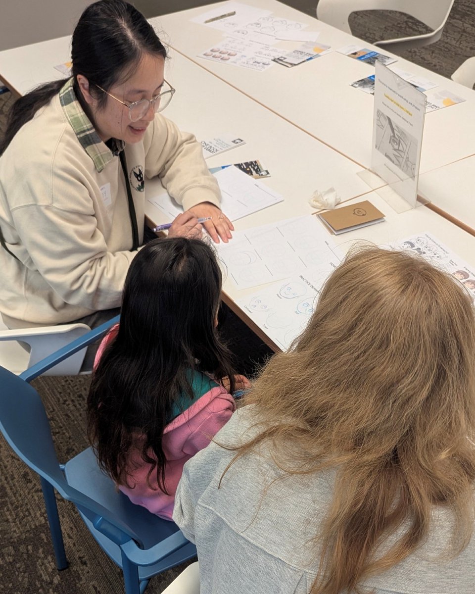 We enjoyed a wonderful manga-drawing program today with artist Cindy Duong Sakuradragon ! Senior citizens and young children alike had fun learning from Cindy about the wireframe method of drawing faces, and how to exaggerate characteristics for some eye-catching looks.
