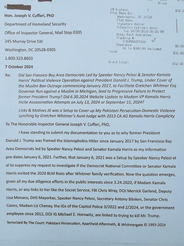 LisaJWilbur's tweet image. @DAGToddBlanche @FBIDirectorKash @SecMullinDHS @USAO_SDFL @USAttyEssayli 
2/3
Please ask @DHSOIG for 10.7.2024 #receipts of efforts after 2.4.2020, 3.24.2020, 5.10.2020 ID #GretchenWhitmer is niece of my #DVV #PakistaniPersecution #Lynching judge.