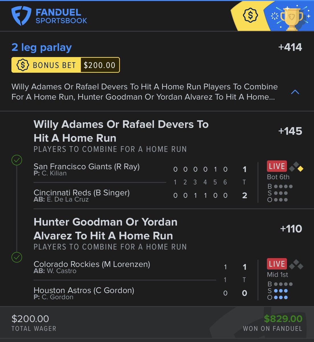 AddisonW404's tweet photo. TY fanduel for the bonus bets 🔥🔥🔥 https://t.co/G4eYRpmSir