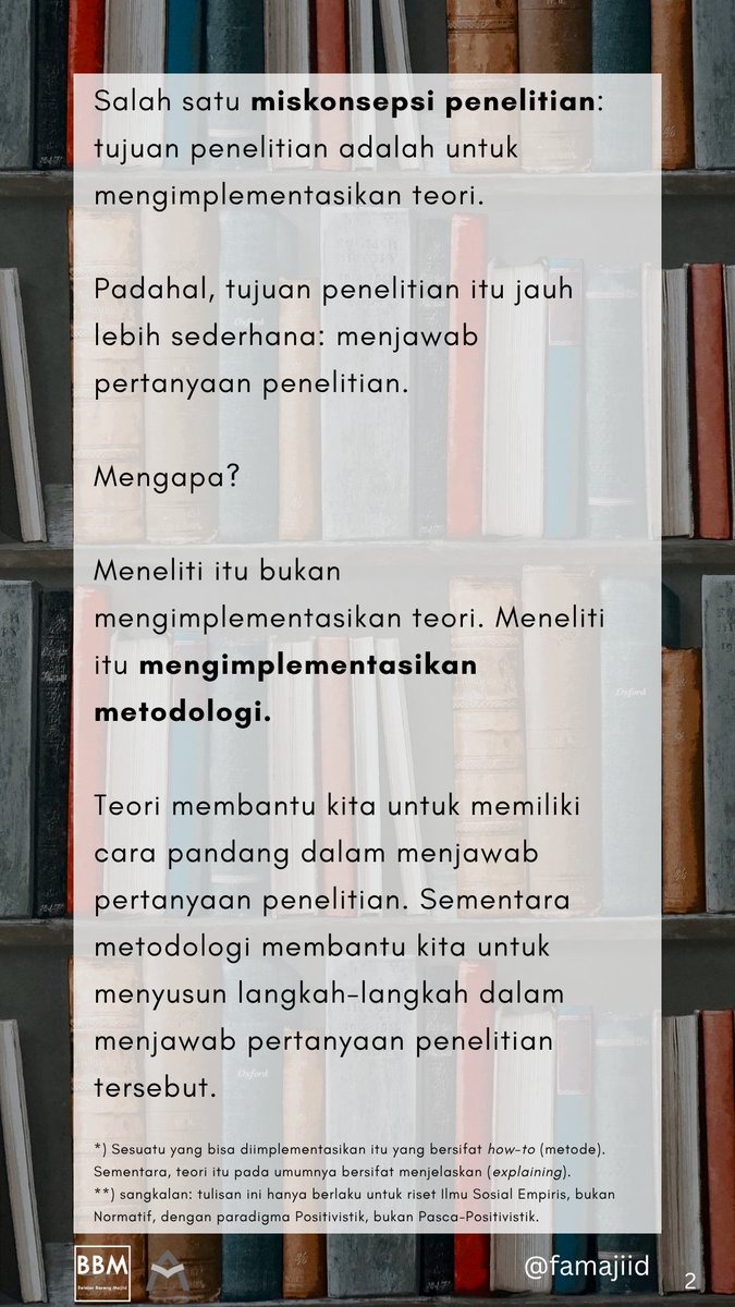 famajiid's tweet photo. Penelitian dalam Ilmu Sosial itu mengimplementasikan teori atau metodologi?
(1/3) https://t.co/bJgN48FfdP