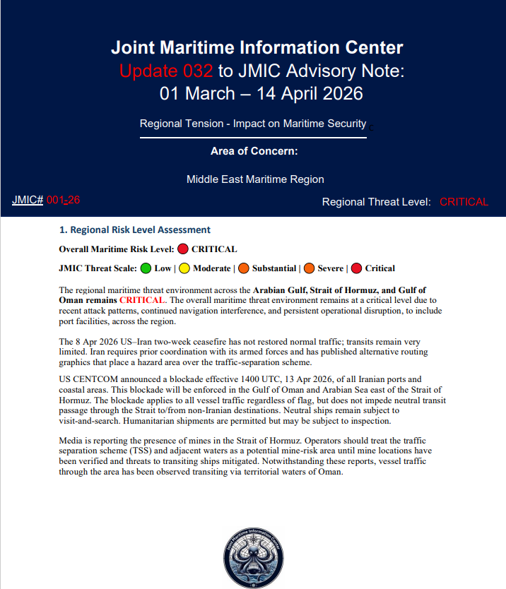 UK_MTO's tweet photo. UPDATE 032 - JMIC ADVISORY NOTE    

Click here to view the full advisory note⤵️
https://t.co/lcg45jkOgK

#MaritimeSecurity #MarSec https://t.co/gLdcD6hSYb