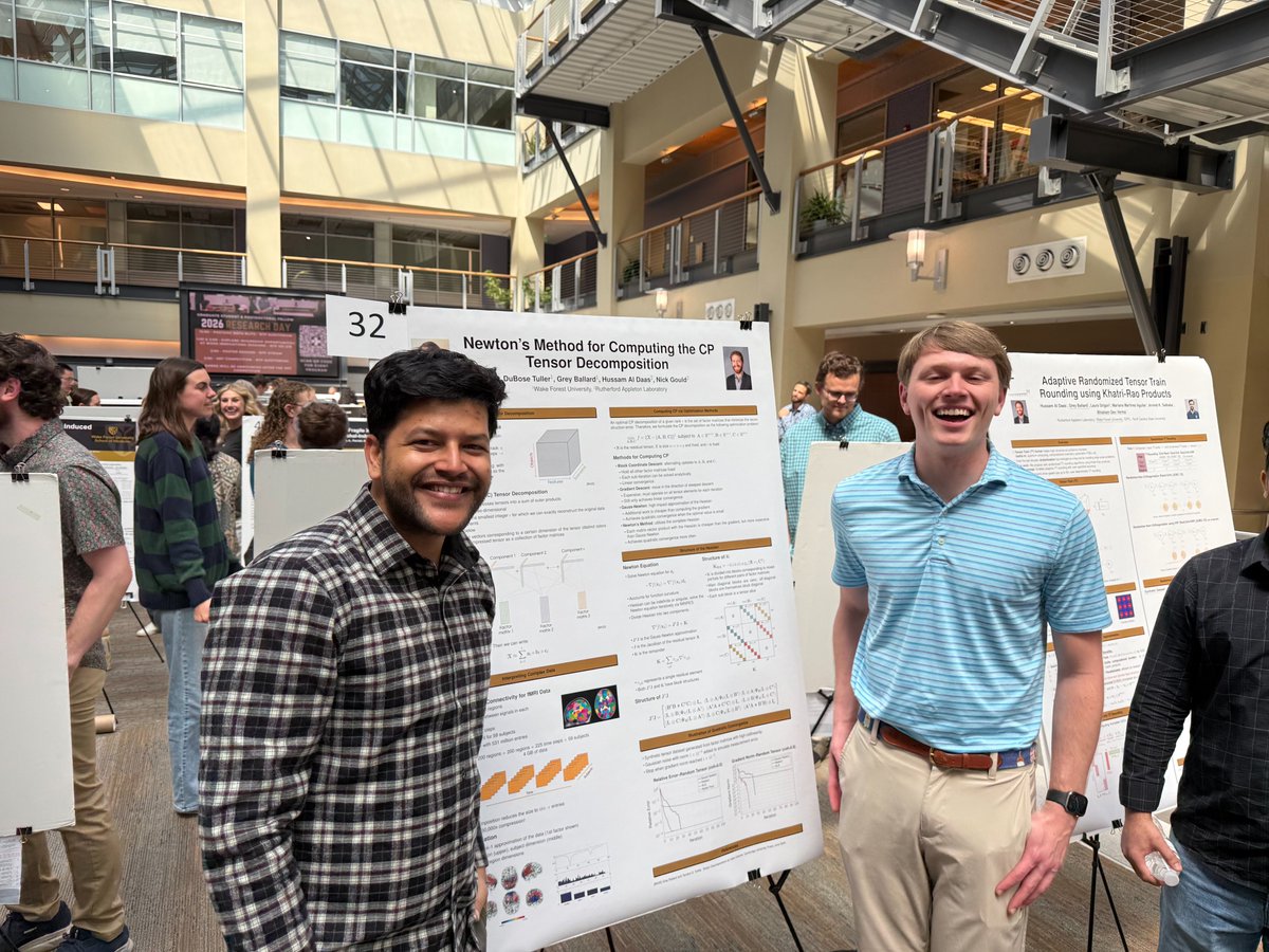 WFUCompSci's tweet photo. Shout out to our MS students DuBose, Suraj, and Postdoctoral Researcher Bhisham! They showcased their latest work and diving into a fantastic collaboration with Dr. Grey Ballard and other CS Faculty members during the WFU School of Medicine Research Day. So proud of this group! https://t.co/aPTjI0KKsB
