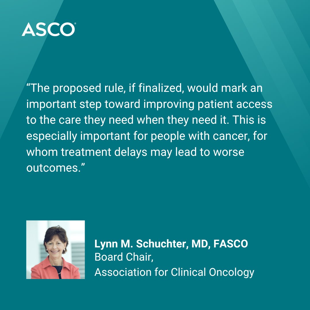 ASCO's tweet image. We appreciate that @CMSGov's proposed rule on electronic prior authorization reflects calls from #ASCOAdvocacy and others to include prescription drugs in efforts to #FixPriorAuth.

Full statement: bit.ly/4cHo862