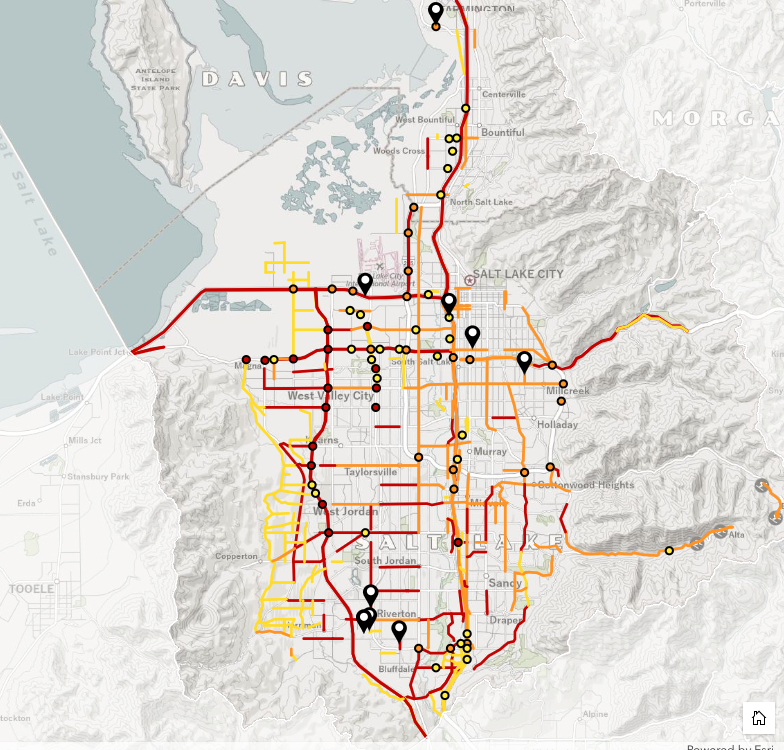 bikelakecity's tweet image. Every red line on this map is a road that @WasatchCouncil intends to widen. 

Road widening *ALWAYS* makes traffic worse while undermining the communities around it ¯\_(ツ)_/¯ 
#slc #utpol