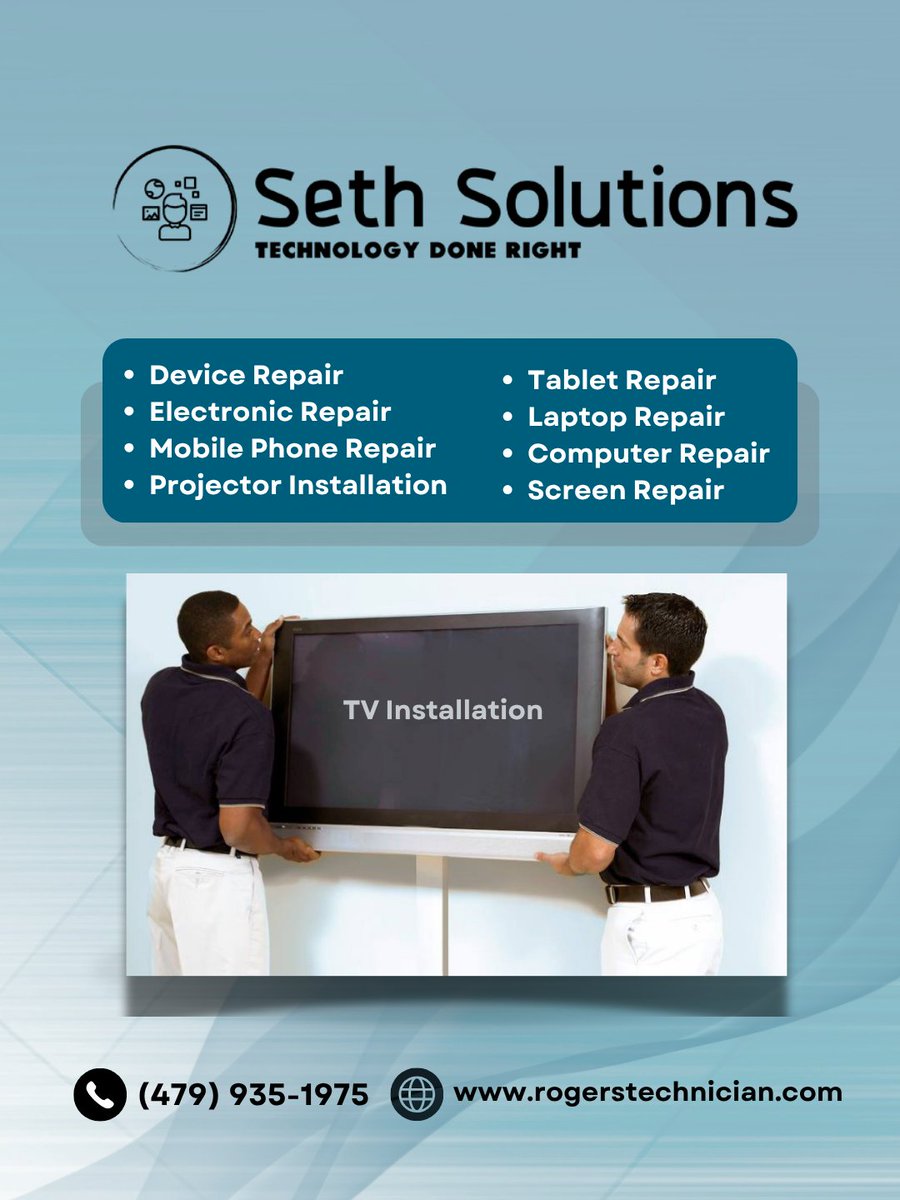 SolutionsSeth's tweet image. Our technicians specialize in TV Installation and are trained in electrical installations. We carefully handle TVs, projectors, Smart Boards, cabling, and more. Give us a call to schedule an appointment today. #TVInstallation #RogersAR
rogerstechnician.com/installations