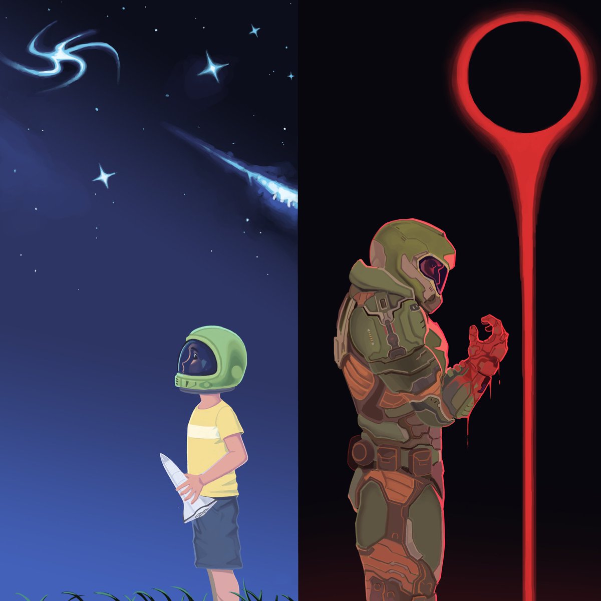 boomshootart's tweet image. Day 187 of posting my #DOOM art commissions

Interstellar
"We used to look up at the sky and wonder at our place in the stars. Now, we just look down and worry about our place in the ashes."

Art by @tati_x2