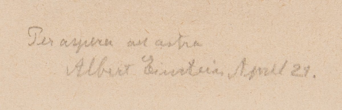 RRAuction's tweet image. Albert Einstein signed this portrait with four words:

“Per aspera ad astra.” 
Through hardships to the stars.

A Hermann Struck etching personally inscribed by Einstein. Up for bid @RRAuction Space Exploration sale closing April 23.

#AlbertEinstein #SpaceHistory #ScienceHistory