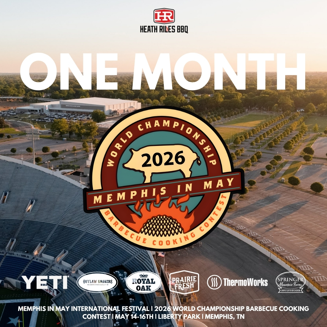 HeathRilesBBQ's tweet photo. One month until Memphis in May! 🔥 The countdown is on and we’re ready to bring the smoke.
#heathrilesbbq #pitmasterheathriles #heathrilesbbqproducts #bbq #competitionbbq #ribs #memphisinmay #wcbcc #teammemphisinmay https://t.co/dFeX0UO7s2